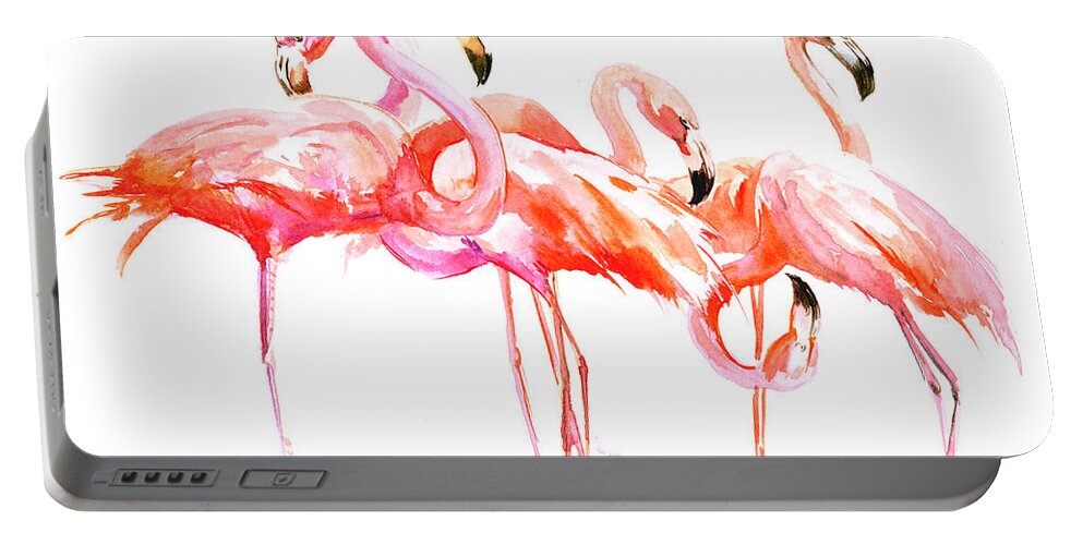 Flamingo Portable Battery Charger featuring the painting Flamingos by Suren Nersisyan