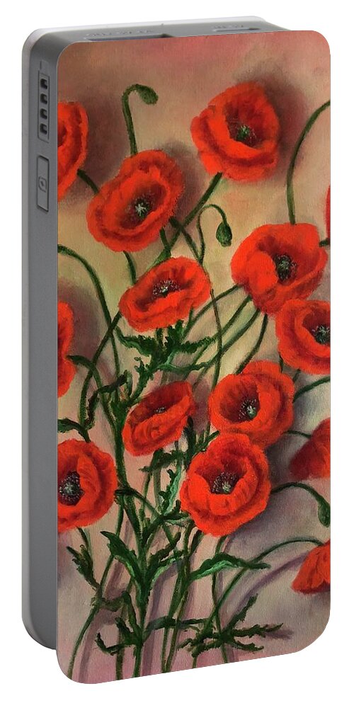 Poppies Portable Battery Charger featuring the painting Flander Poppies by Rand Burns
