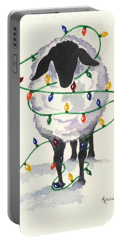 Sheep Portable Battery Charger featuring the painting Fleece Navidad by Marsha Elliott