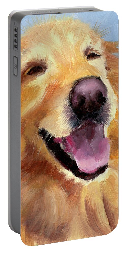 Golden Retriever Portable Battery Charger featuring the painting Fletcher Laughing by Alice Leggett
