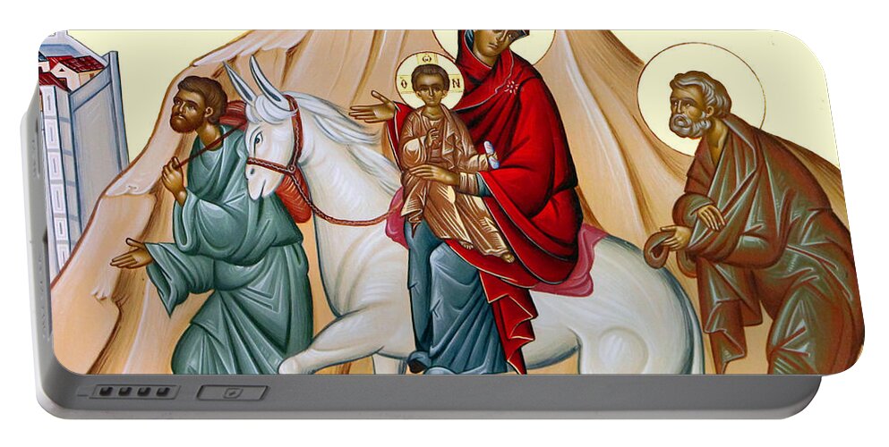Flight Into Egypt Portable Battery Charger featuring the painting Flight into Egypt Painting at Shepherds Field by Munir Alawi