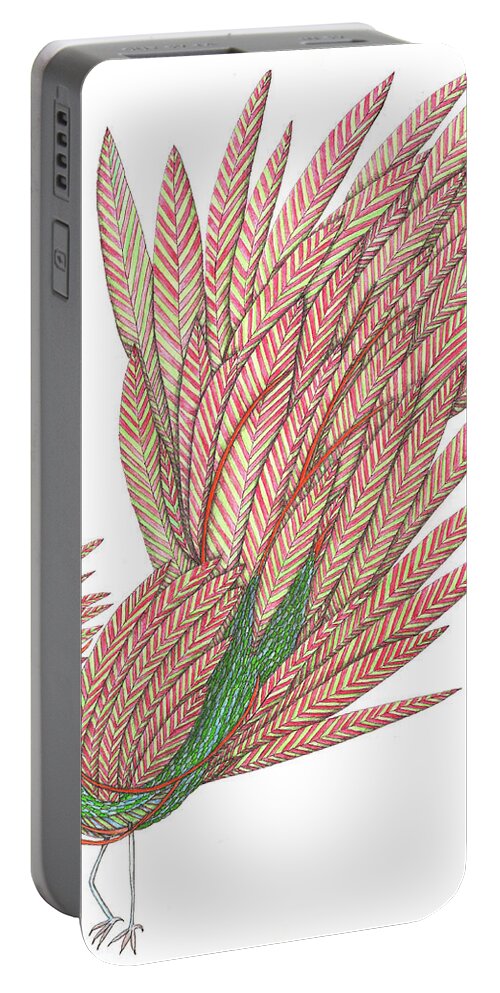 Lise Winne Portable Battery Charger featuring the painting Flippy the Feather Duster, the Exotic Bird by Lise Winne