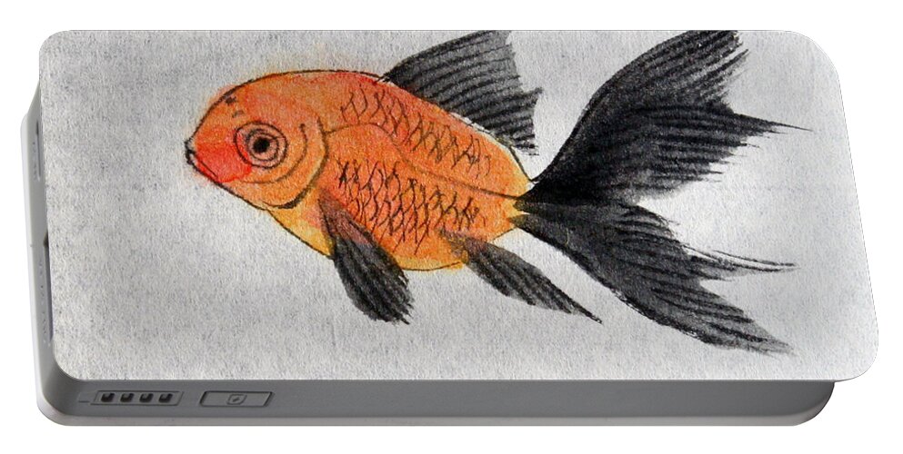 Fish Portable Battery Charger featuring the painting Floating by Fumiyo Yoshikawa