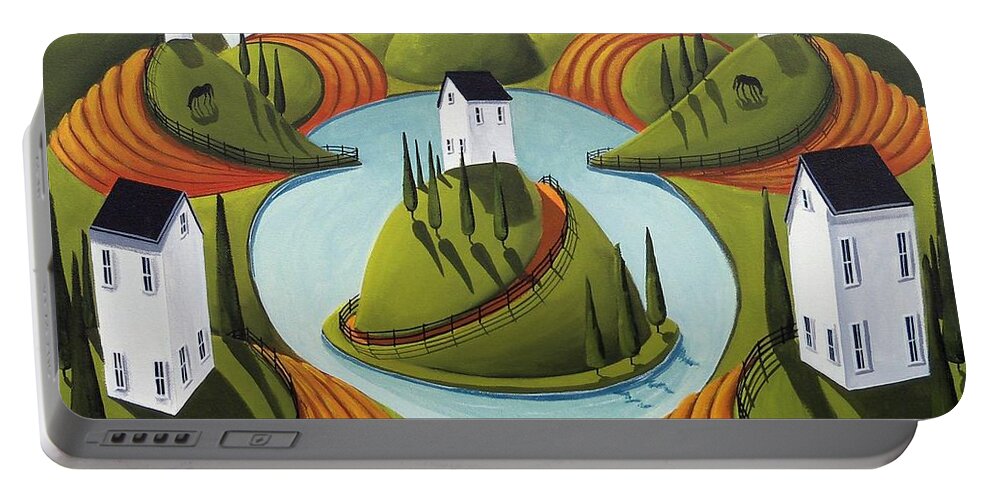 Surreal Portable Battery Charger featuring the painting Floating Hill - surreal country landscape by Debbie Criswell
