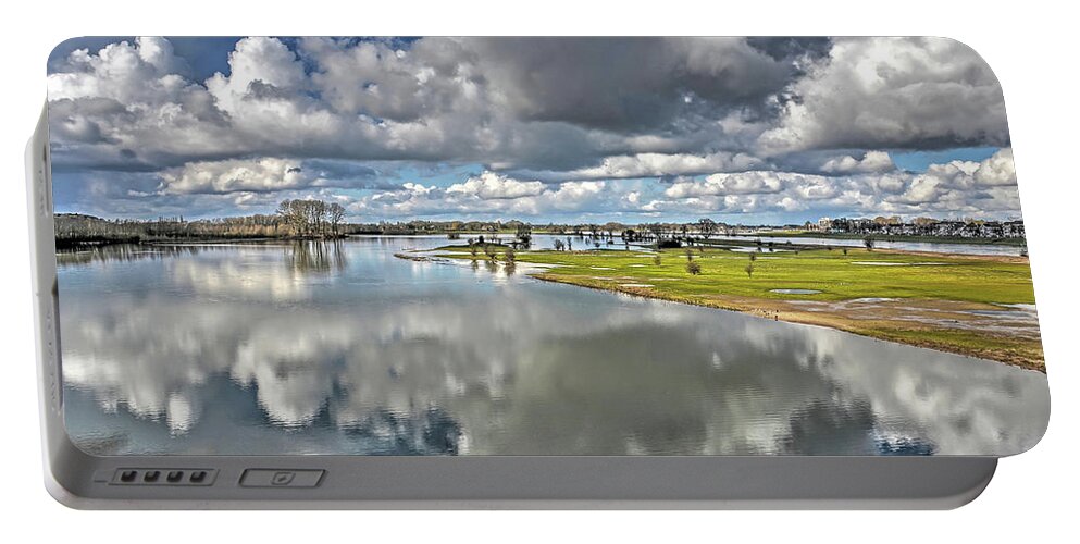 Deventer Portable Battery Charger featuring the photograph Flooded plains near Deventer by Frans Blok