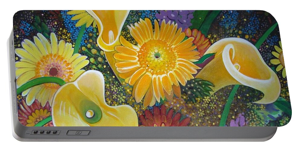 Flowers Portable Battery Charger featuring the painting Floral Fireworks by Helena Tiainen