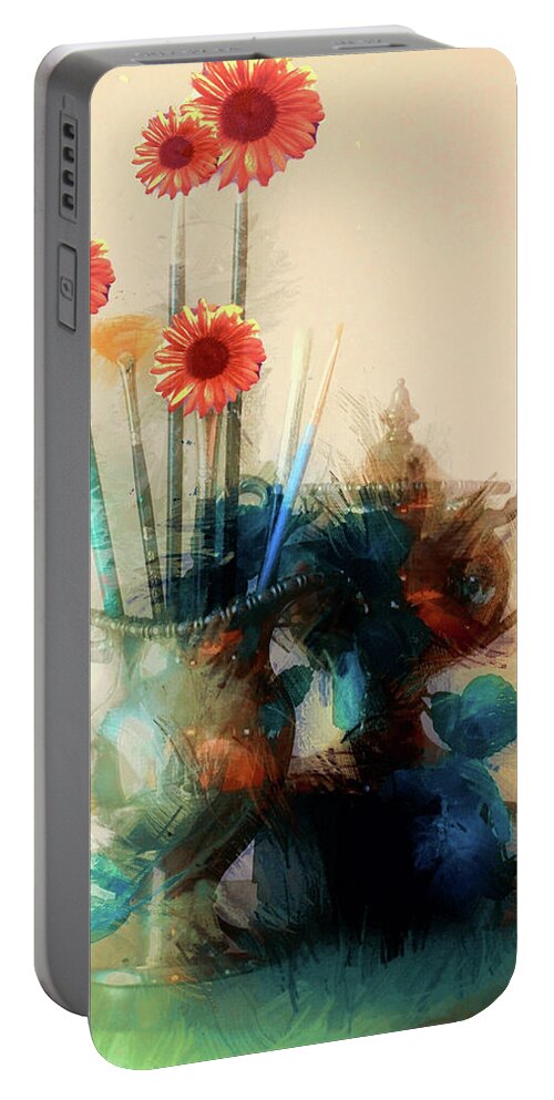 Floral Portable Battery Charger featuring the digital art Floral Frenzy by Krista Droop