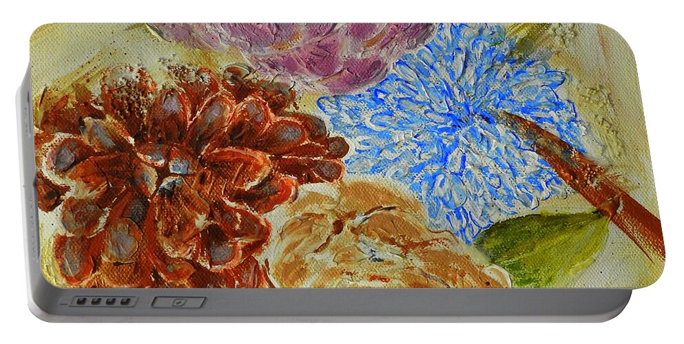 Beige Rose Portable Battery Charger featuring the painting Floral Group by Betty-Anne McDonald