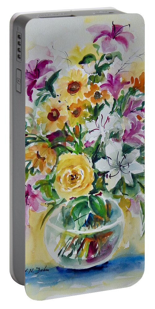 Flowers Portable Battery Charger featuring the painting Floral Still Life Yellow Rose by Ingrid Dohm