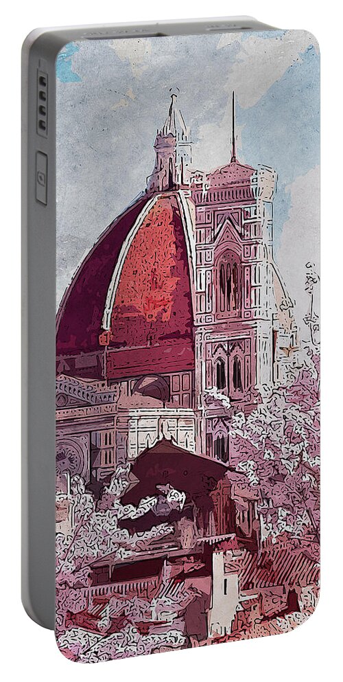 Florence Sunset Portable Battery Charger featuring the painting Florence - 16 by AM FineArtPrints