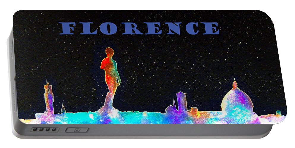 Skyline Portable Battery Charger featuring the painting Florence Italy Skyline - Blue Banner by Bill Holkham