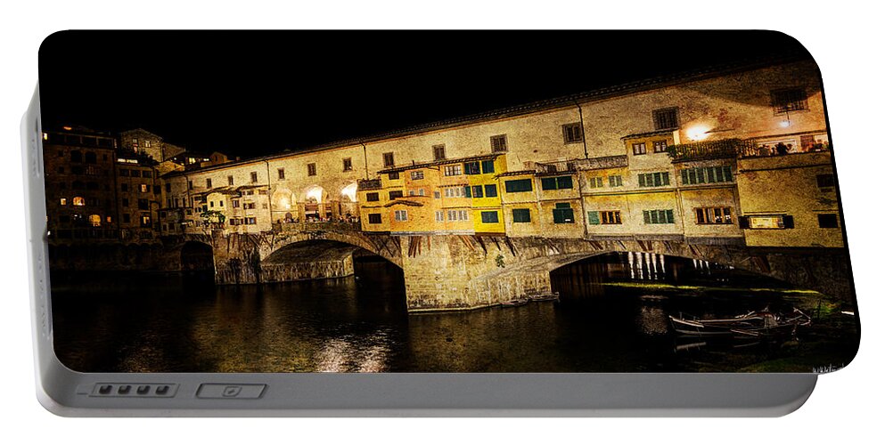 Florence Portable Battery Charger featuring the photograph Florence - Ponte Vecchio at night - east side - vintage version by Weston Westmoreland
