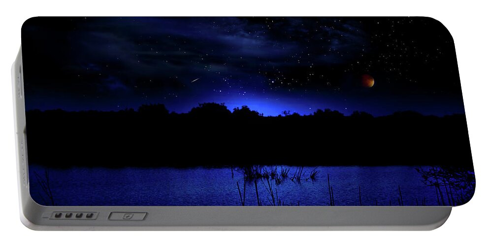 Moon Portable Battery Charger featuring the photograph Florida Everglades Lunar Eclipse by Mark Andrew Thomas