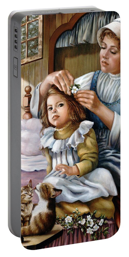 Children Portable Battery Charger featuring the painting Flower in Her Hair by Marie Witte