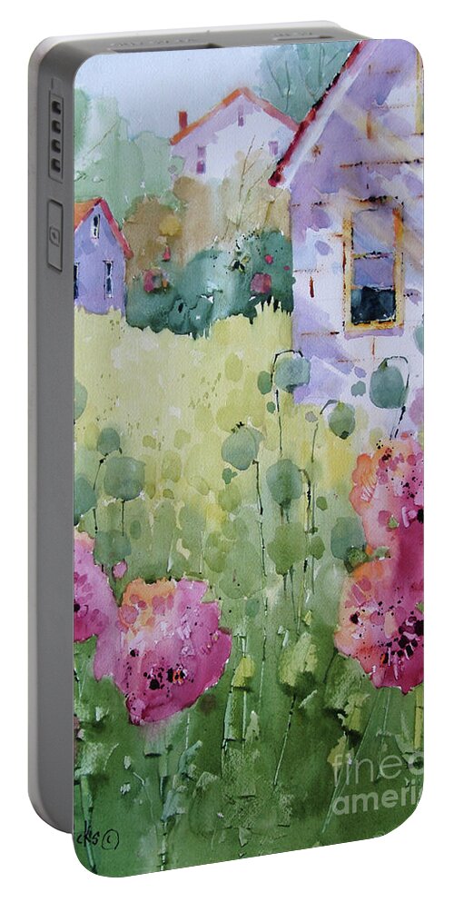 Cottages Portable Battery Charger featuring the painting Flower Lady's Poppies by Joyce Hicks