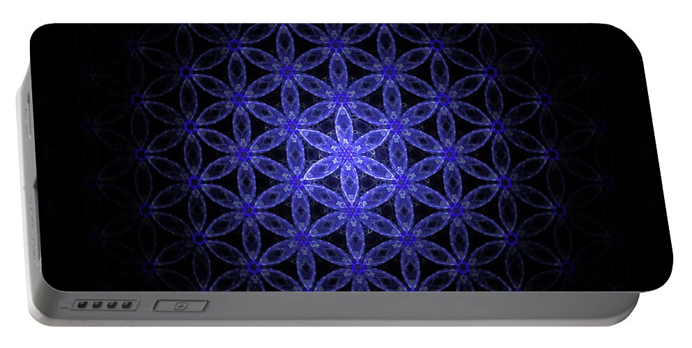 Flower Of Life Portable Battery Charger featuring the digital art Flower of life in blue by Alexa Szlavics