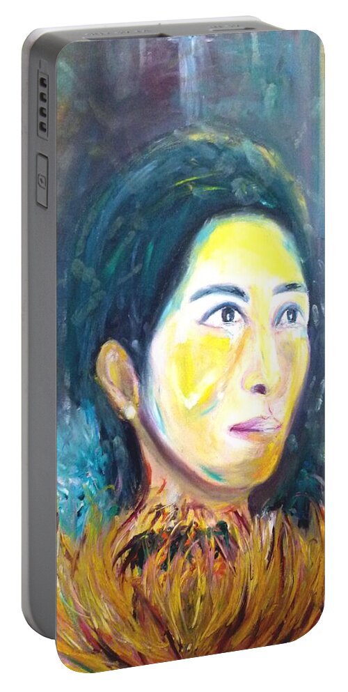  Portable Battery Charger featuring the painting Flower of sun by Wanvisa Klawklean