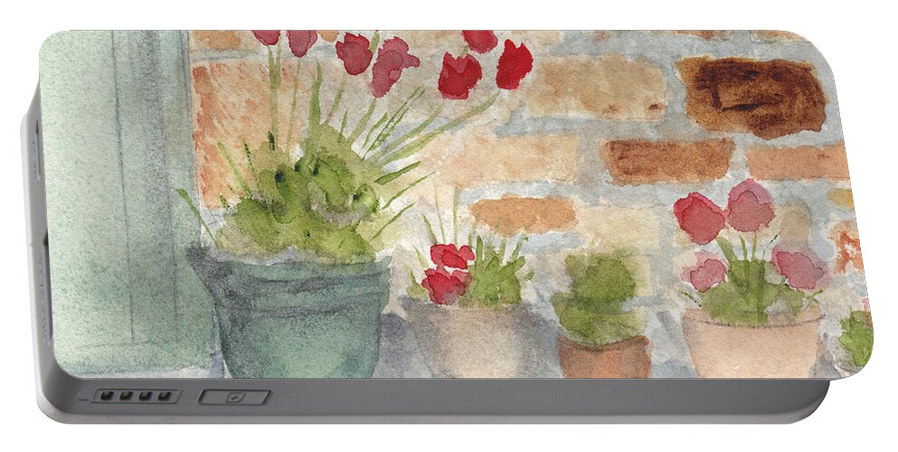 Flower Portable Battery Charger featuring the painting Flower Pots by Ken Powers