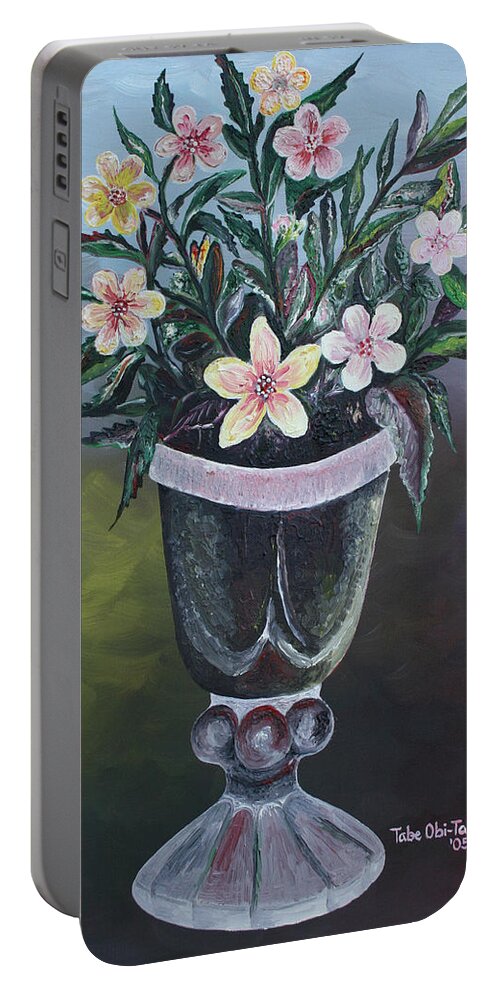 Flower Vase 2 Portable Battery Charger featuring the painting Flower Vase 2 by Obi-Tabot Tabe