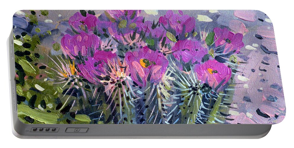 Flowering Cactus Portable Battery Charger featuring the painting Flowering Cactus by Donald Maier