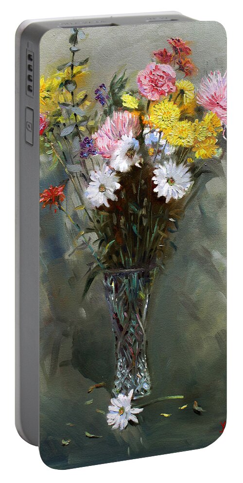 Still Life With Flowers Portable Battery Charger featuring the painting Flowers 2010 by Ylli Haruni