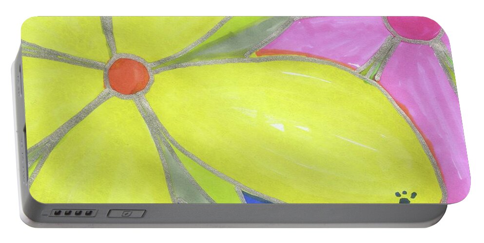 Drawing Portable Battery Charger featuring the drawing Flowers-23 by Luke Anichini