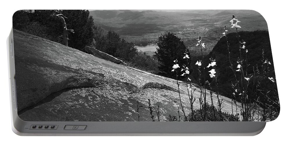 Kelly Hazel Portable Battery Charger featuring the photograph Flowers at Table Rock Overlook in Black and White THREE by Kelly Hazel