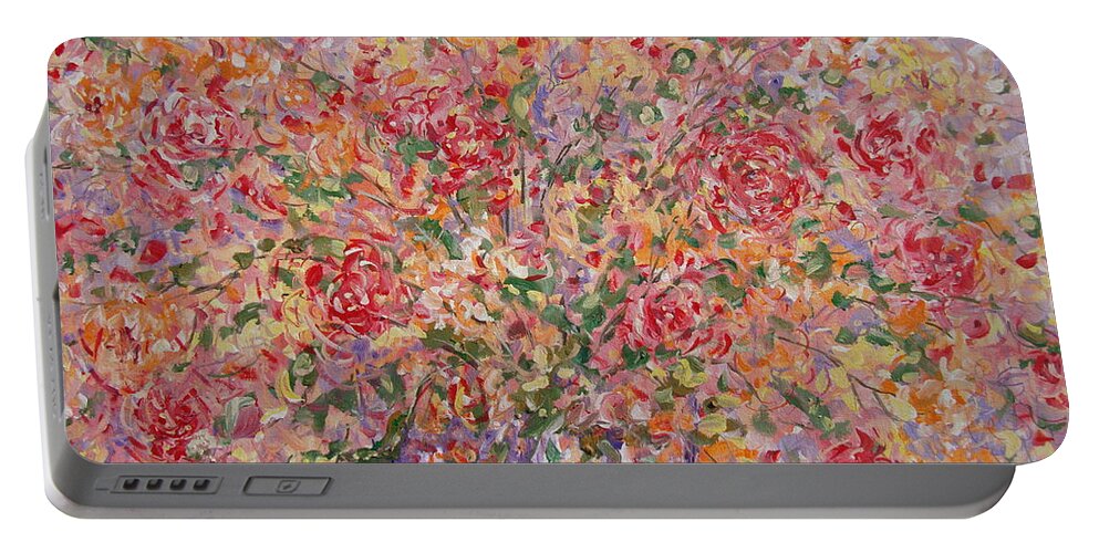 Flowers Portable Battery Charger featuring the painting Flowers In Purple Vase. by Leonard Holland