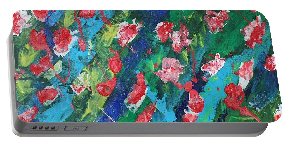 Flowers In The Sea   Bliss Contentment Delight Elation Enjoyment Euphoria Exhilaration Jubilation Laughter Optimism  Peace Of Mind Pleasure Prosperity Well-being Beatitude Blessedness Cheer Cheerfulness Content Portable Battery Charger featuring the painting Poppies by Sarahleah Hankes