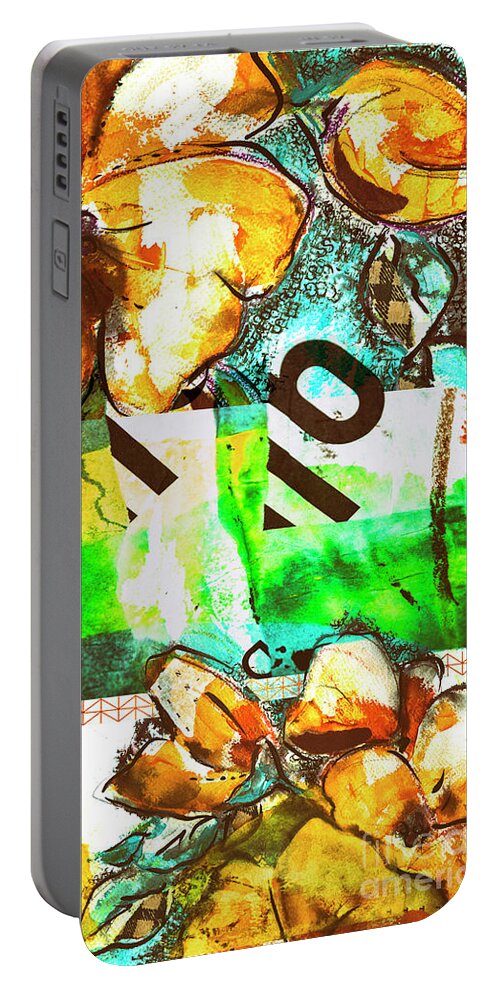 Abstract Portable Battery Charger featuring the mixed media Flowers On Paper, Collage And Acrylic by Ariadna De Raadt