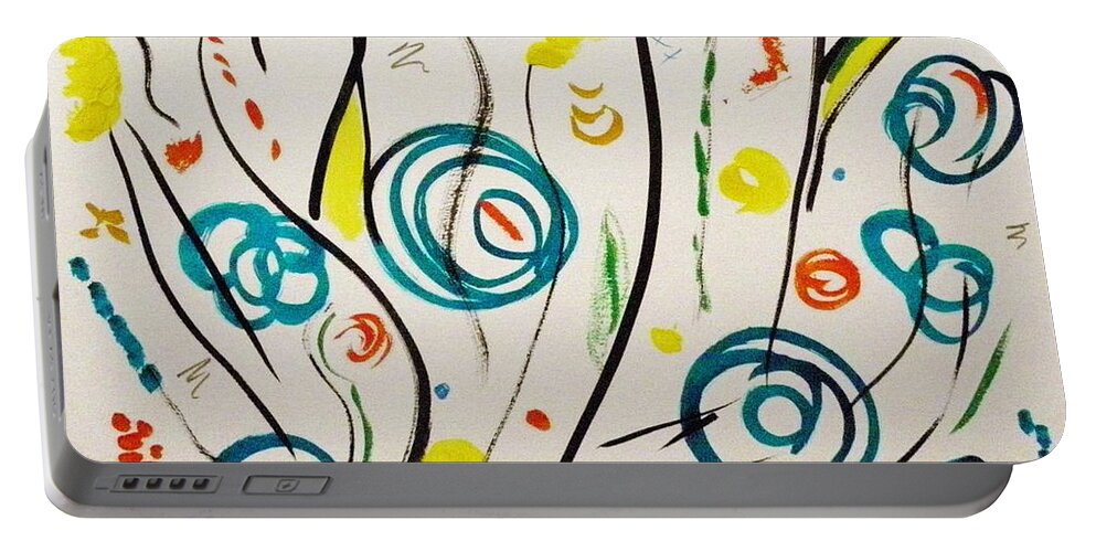 Flowers On The Loose Portable Battery Charger featuring the painting Flowers on the Loose by Mary Carol Williams