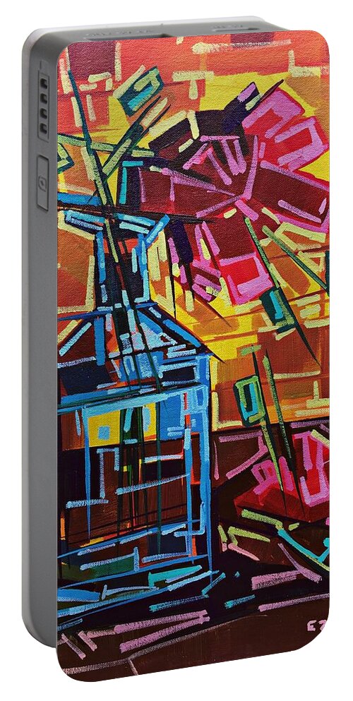 Cubism Portable Battery Charger featuring the painting Flowers wither, beauty is eternal by Enrique Zaldivar