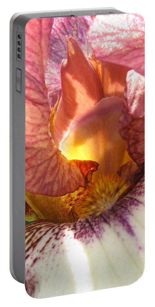 Pink Portable Battery Charger featuring the photograph Flowerscape Pink Iris One by Laura Davis