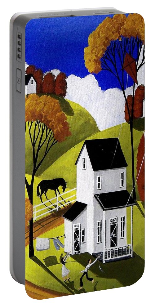 Folk Art Portable Battery Charger featuring the painting Fly My Kite With You by Debbie Criswell