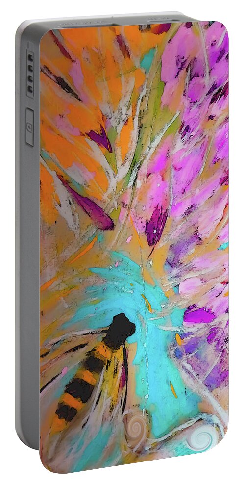 Flying Portable Battery Charger featuring the digital art Flying Through Orange And Pink Bee Painting by Lisa Kaiser