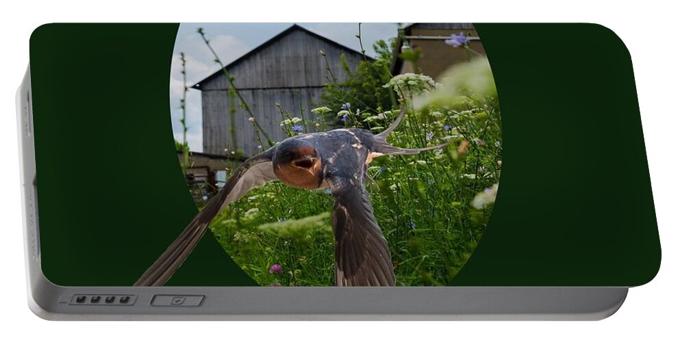 Barn Portable Battery Charger featuring the photograph Flying Through The Farm by Holden The Moment