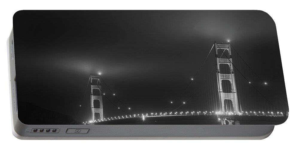 San Francisco Portable Battery Charger featuring the photograph Fog over the Golden Gate Bridge San Francisco CA Black and White by Toby McGuire