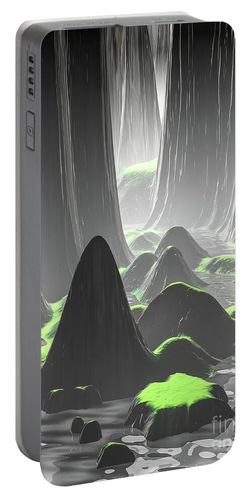 Canyon Portable Battery Charger featuring the digital art Foggy Canyon Walls by Phil Perkins