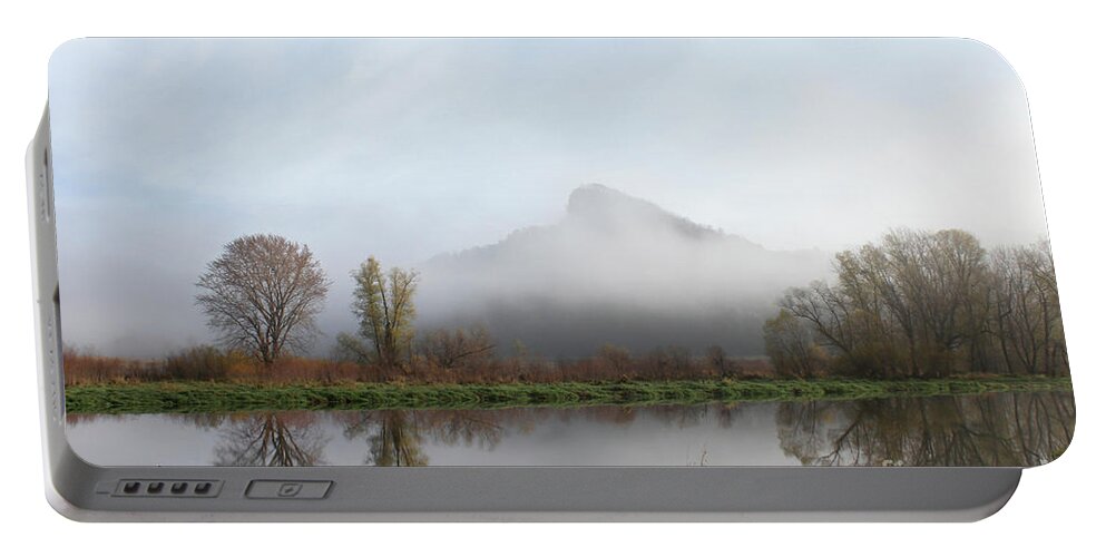 Landscape Portable Battery Charger featuring the photograph Foggy Morning Bluff by Inspired Arts