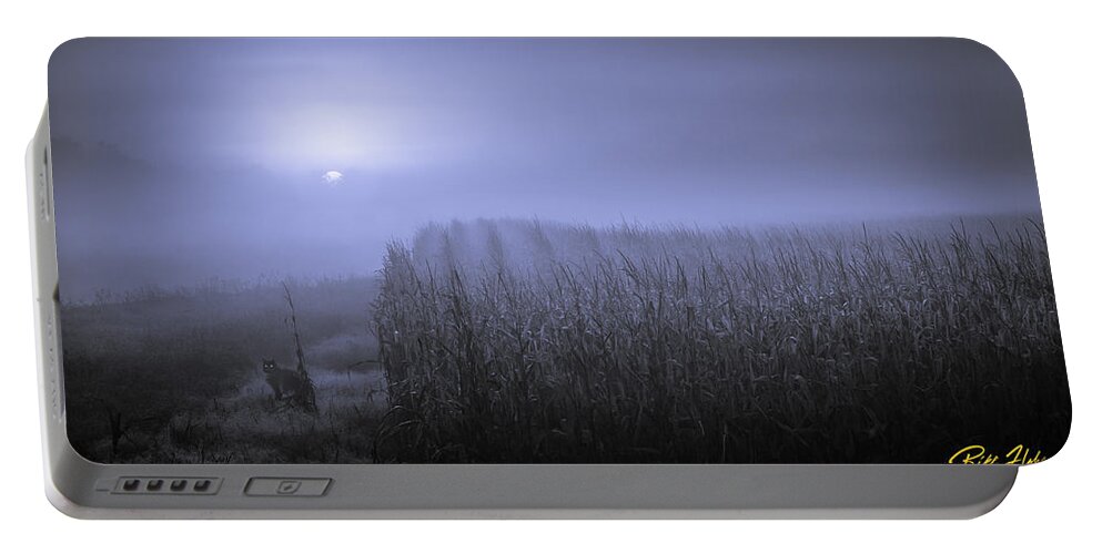 Minnesota Portable Battery Charger featuring the photograph Foggy Sunrise over MN Cornfields by Rikk Flohr
