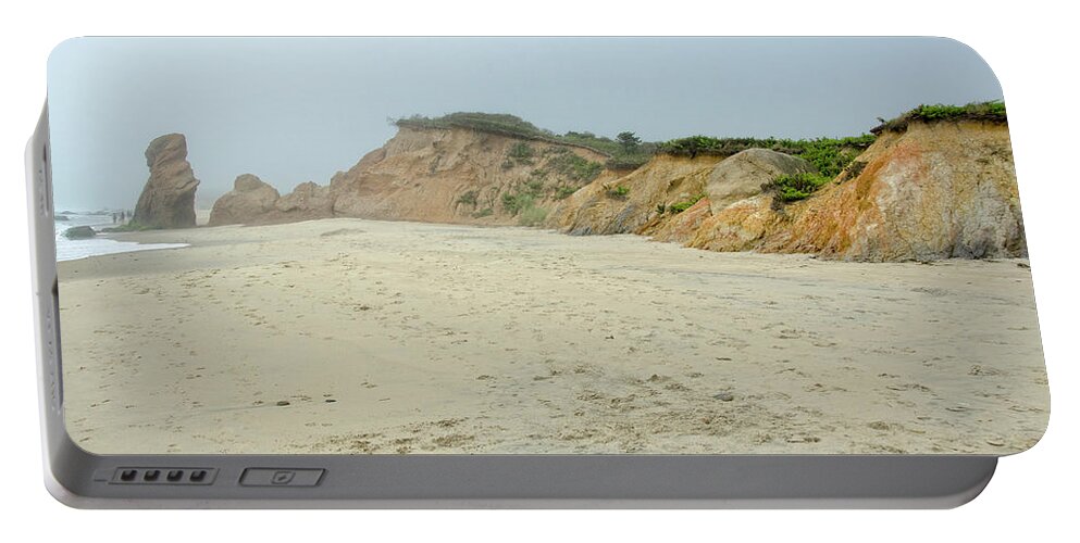 Cape Portable Battery Charger featuring the photograph Foggy Vineyard Beach by Donna Doherty