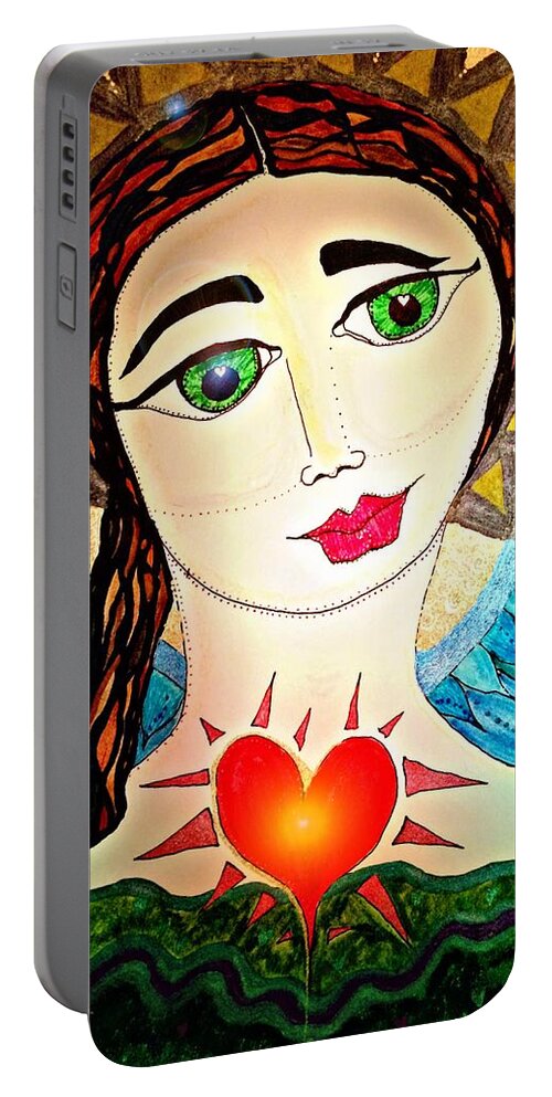 Athena Portable Battery Charger featuring the painting Folk Athena by Christine Paris