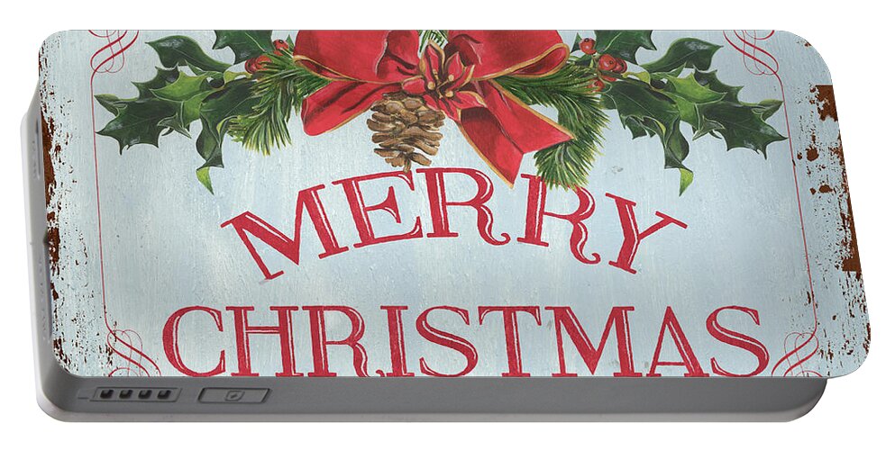 #faaAdWordsBest Portable Battery Charger featuring the painting Folk Merry Christmas by Debbie DeWitt