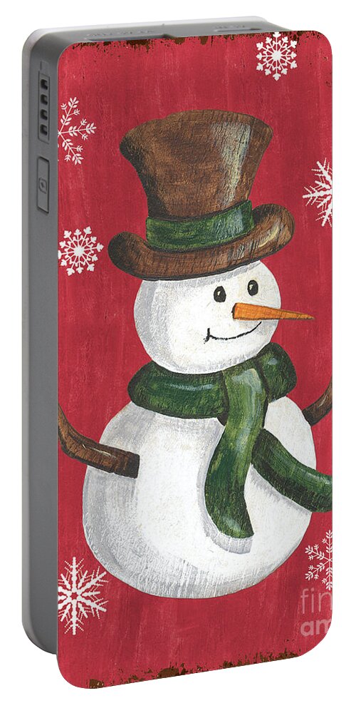 #faaAdWordsBest Portable Battery Charger featuring the painting Folk Snowman by Debbie DeWitt