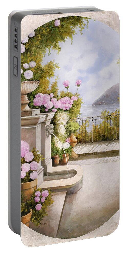 Fountain Portable Battery Charger featuring the painting Fontana Sul Terrazzo by Guido Borelli