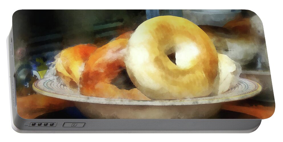Bagels Portable Battery Charger featuring the photograph Food - Bagels for Sale by Susan Savad