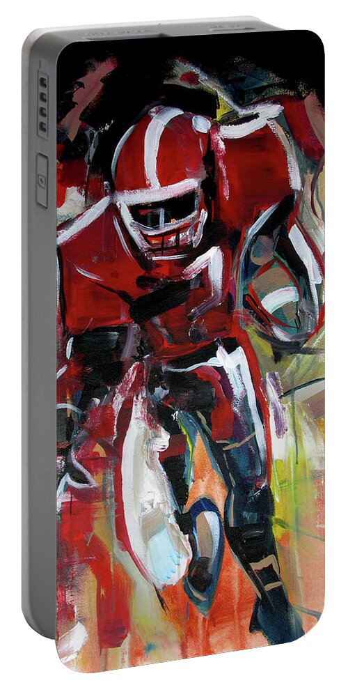 Uga Football Portable Battery Charger featuring the painting FootBall Run by John Gholson