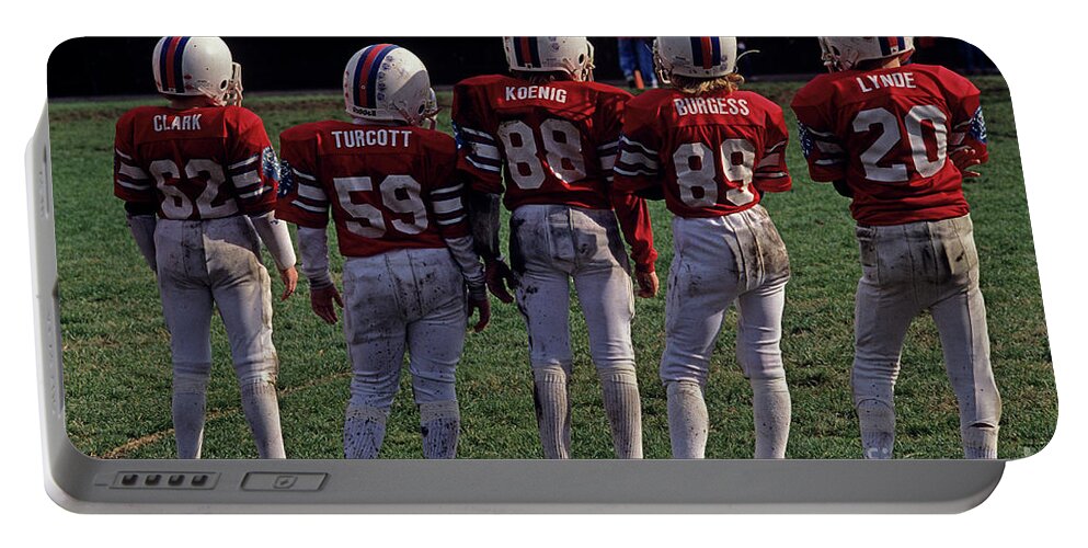 American Dream Portable Battery Charger featuring the photograph Football Team Kids On Sideline by Jim Corwin