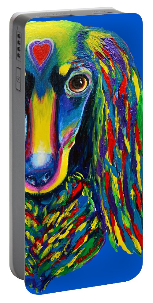 Doxie Portable Battery Charger featuring the painting For the Love of the Doxie 2 by Pat Davidson