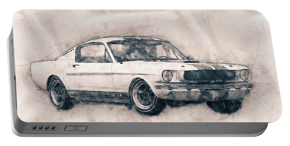 Ford Shelby Mustang Gt350 Portable Battery Charger featuring the mixed media Ford Shelby Mustang GT350 - 1965 - Sports Car - Automotive Art - Car Posters by Studio Grafiikka